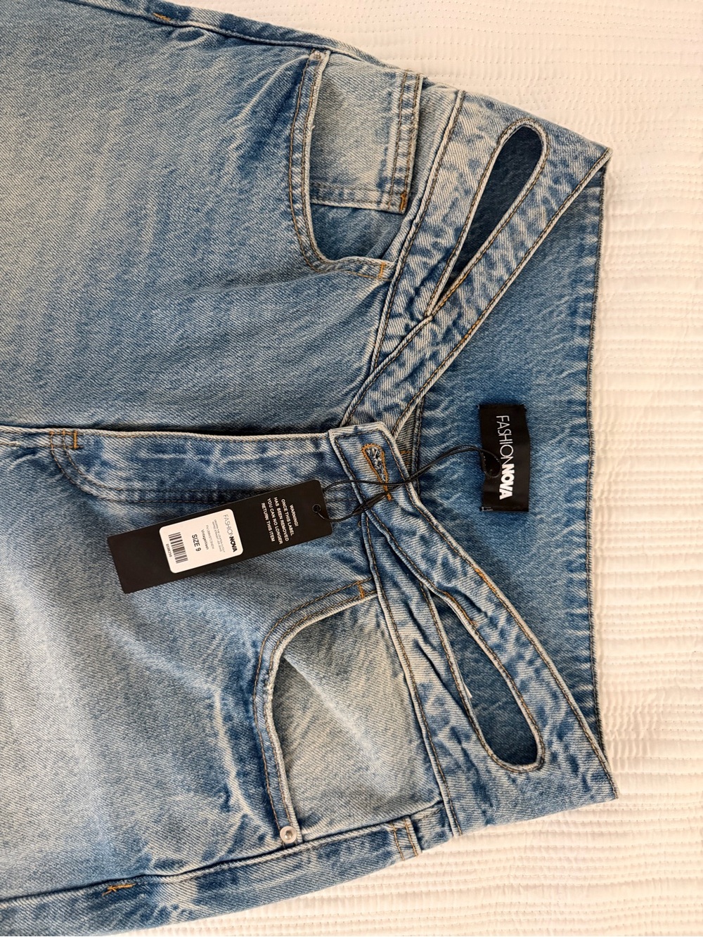 Fashion Nova Light Blue High-Rise Jeans with Waist Cutout - Picture 1 of 4